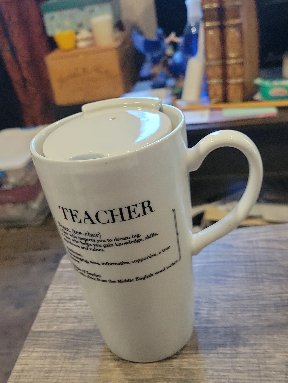 Teacher Travel Mug NWT/ Tall W/ Ceramic Lid/Williams Sonoma